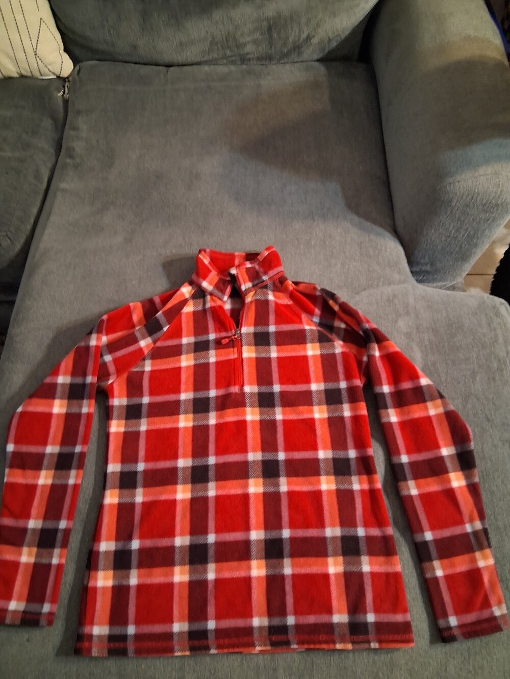 Eddie Bauer Red Plaid Quarter-Zip Pullover